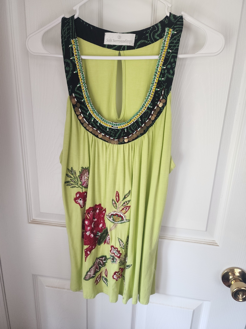Soft Surroundings Lime Green Embroidered Beaded Tank